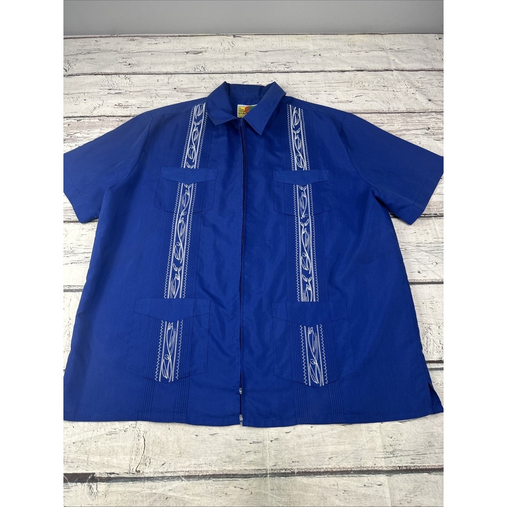 The Genuine Haband Guayabera Original MEN'S Shirt Large Embroidered Blue